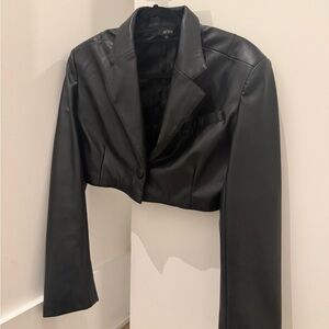 AFRM Women's Black Vegan Leathet Cropped Blazer Jacket